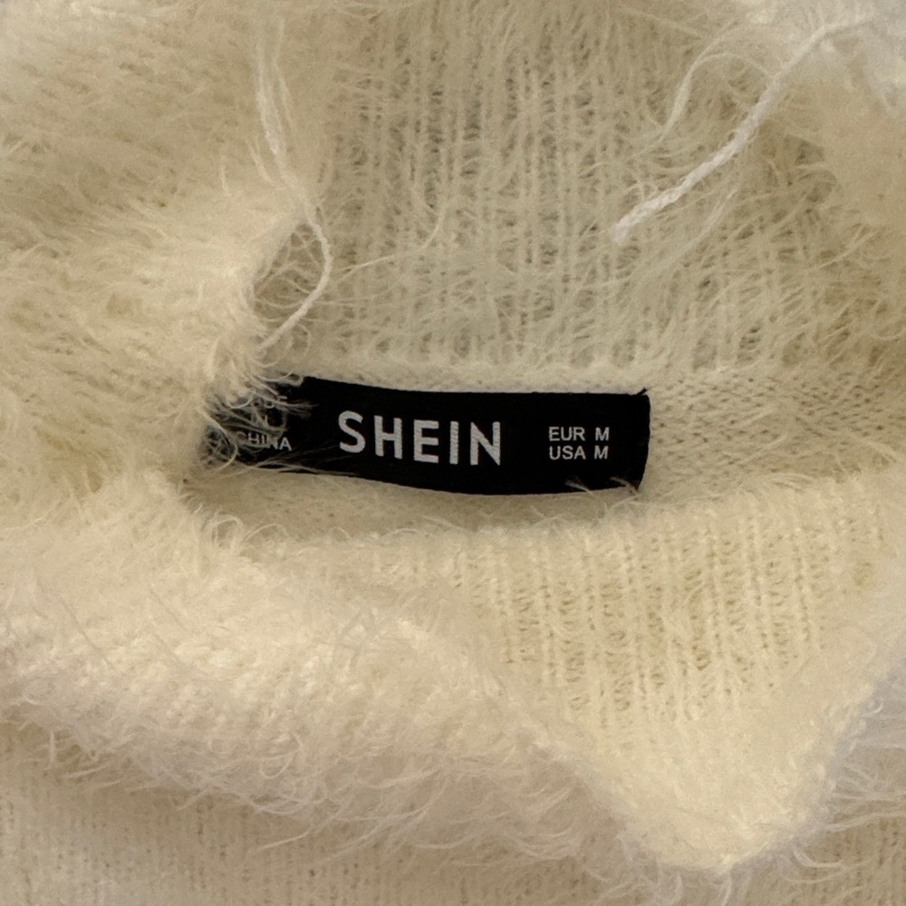SHEIN Cream Fuzzy Turtleneck cropped Sweater - Picture 2 of 5
